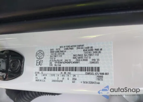 2022 Ford F-150 Xlt из США, поврежденный, VIN 1FTEW1EP6NFC45891